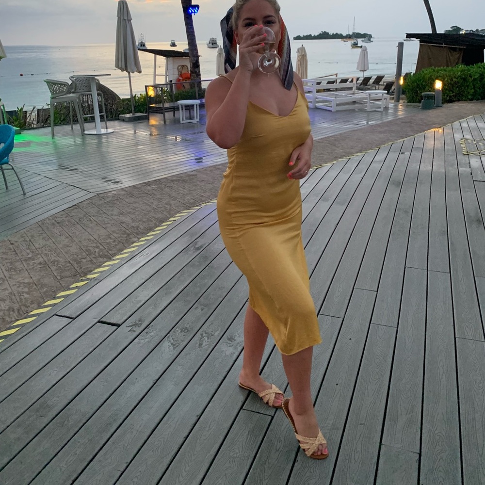 Golden yellow slip dress